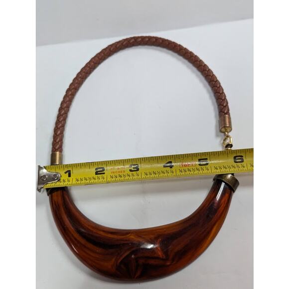 Funky Vintage Fashion Necklace Statement Faux Tortoise Shell Braided lobster - Picture 5 of 6